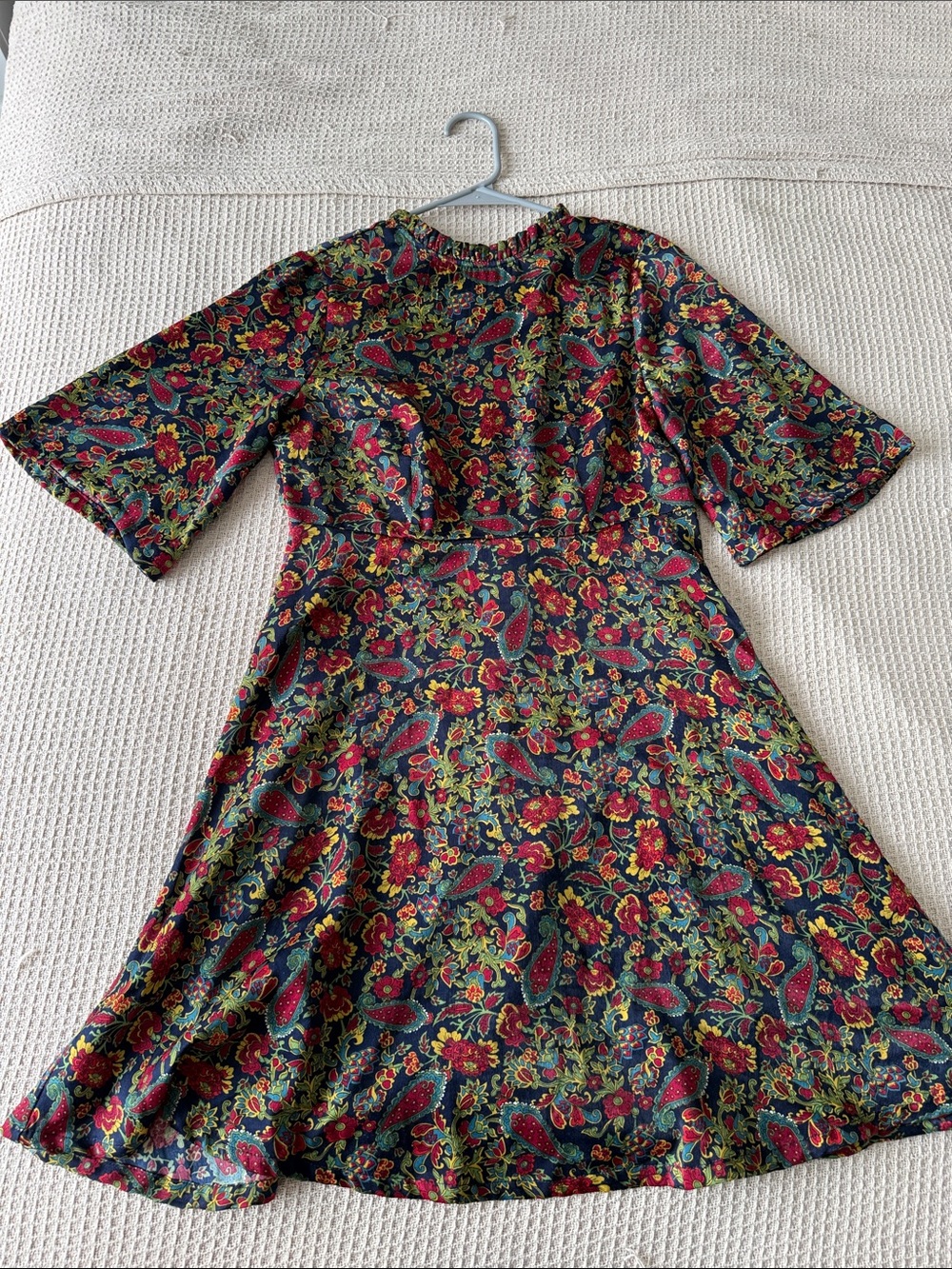Paisley Floral Fit & Flare Mini Dress in Dark Green and Red